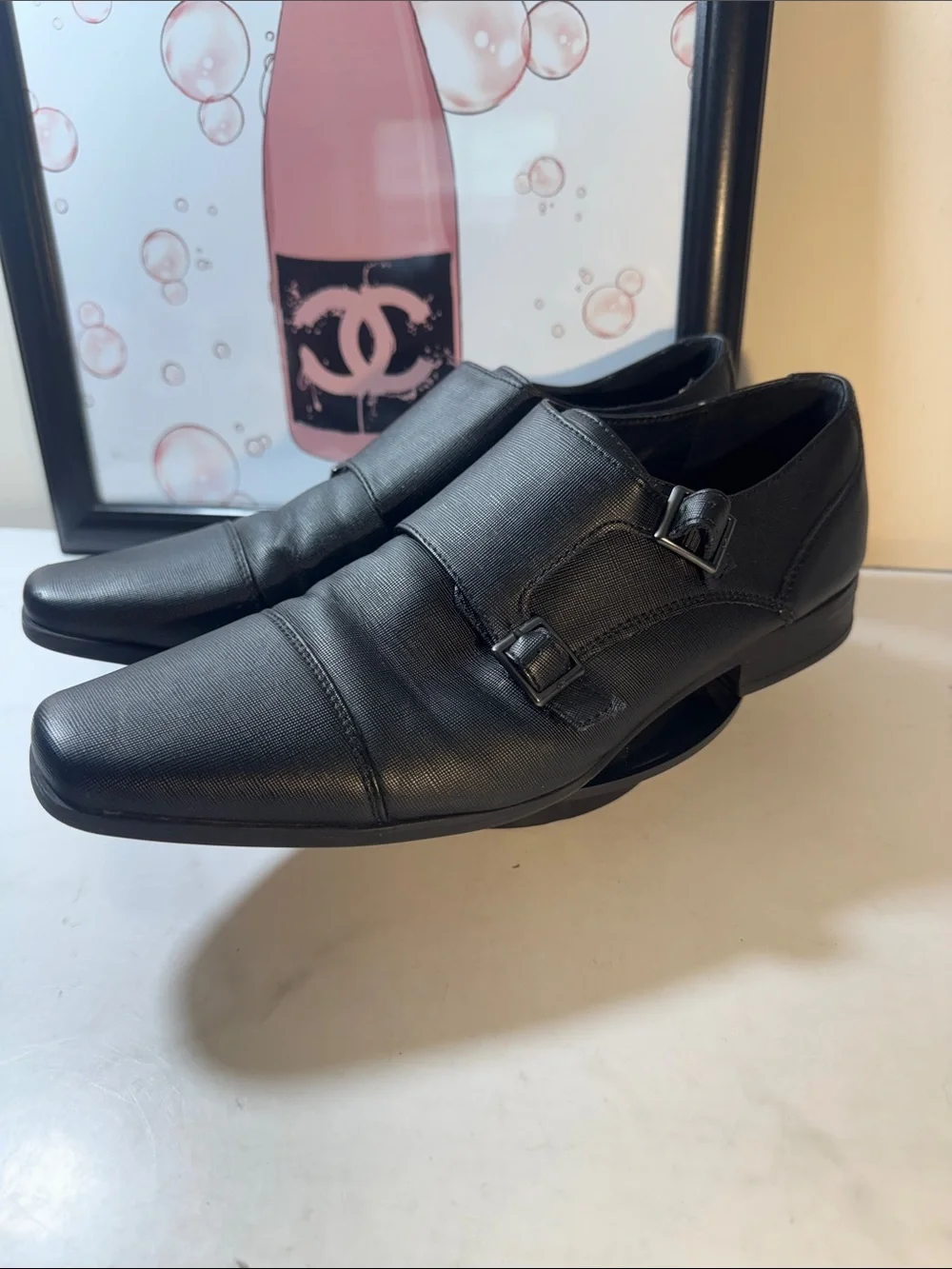 Calvin Klein Black Double Monk Strap Leather Oxfords - Men’s Size 9.5